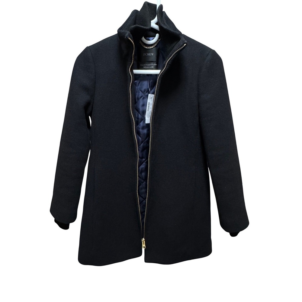 J.Crew Italian Stadium Cloth Nello Gori Wool Zip Coat Black Womens 0P/XS Petite